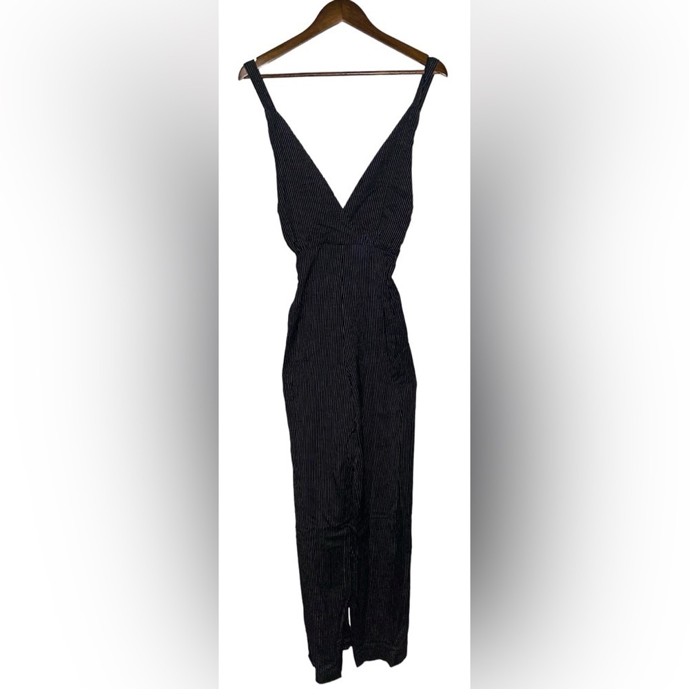 Olivaceous Pinstripe‎ Halter Jumpsuit  Linen Blend Black NWT Fairy Goth Grunge